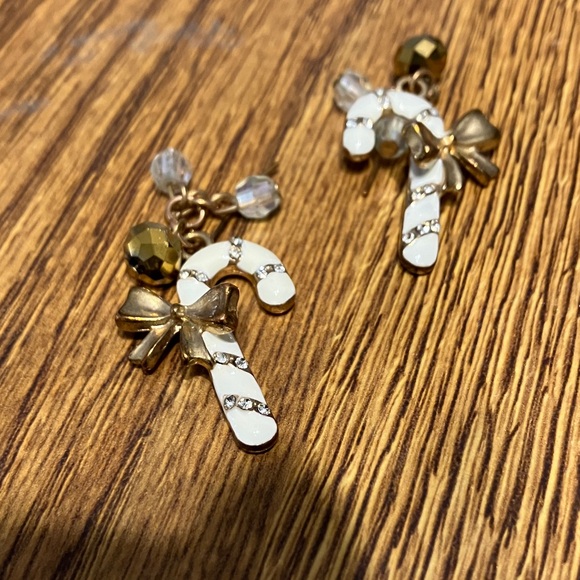 Gold and White Candy Cane Earrings - Picture 1 of 2